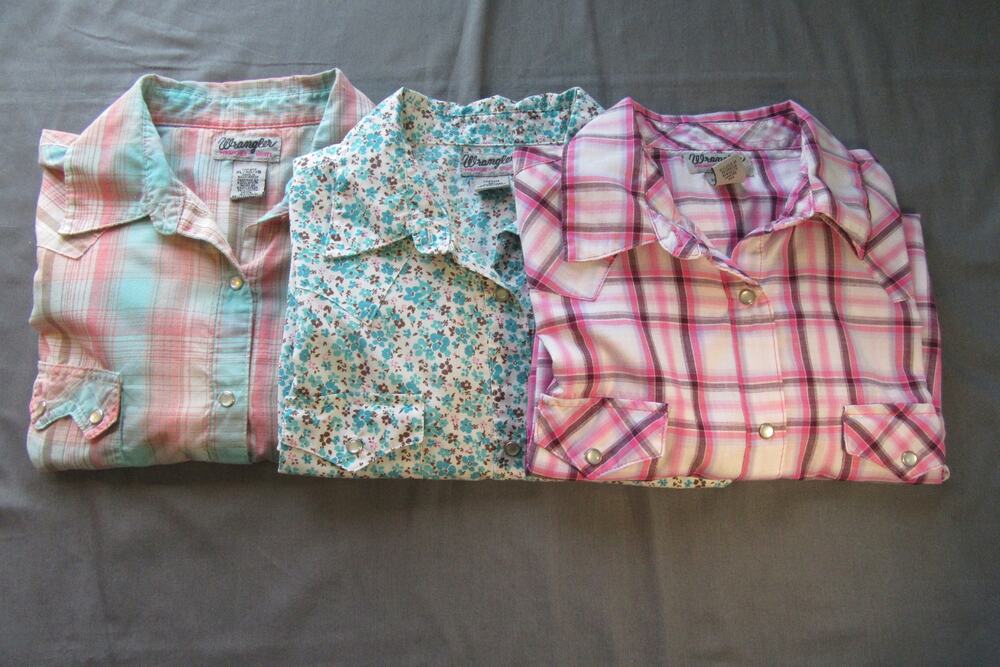 Wrangler Wrancher Western Pearl Snap Set Of 3 Shirts Short Sleeve Women's XL